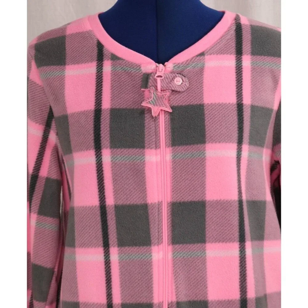 Secret Treasures Pink Gray Plaid Fleece Pajamas Size Medium 8 10 VTG Footless 1 - Picture 2 of 11